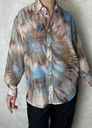 Полупрозрачная рубашка тай-дай stradivarius размер s м оверсайз блуза tie dye принт абстракция1 фото