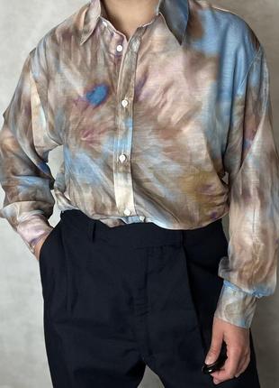 Полупрозрачная рубашка тай-дай stradivarius размер s м оверсайз блуза tie dye принт абстракция4 фото