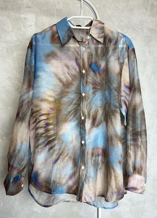 Полупрозрачная рубашка тай-дай stradivarius размер s м оверсайз блуза tie dye принт абстракция3 фото