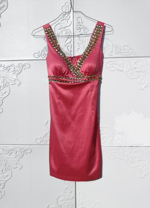 Вечернее красивое розовое атласное короткое платье eva & lola франция