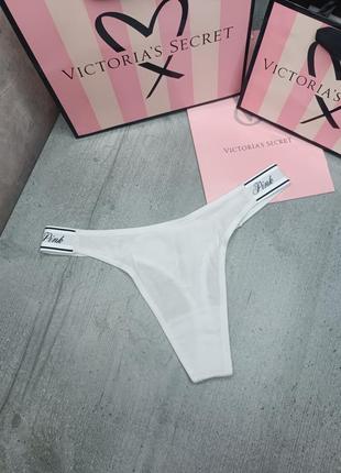 Бавовняні трусики стрінги з високим вирізом та логотипом. pink. victoria's secret. оригінал 🇺🇸