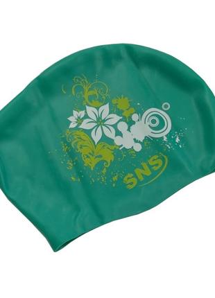 Шапочка для плавання для довгого волосся sns, green flowers kw-3з