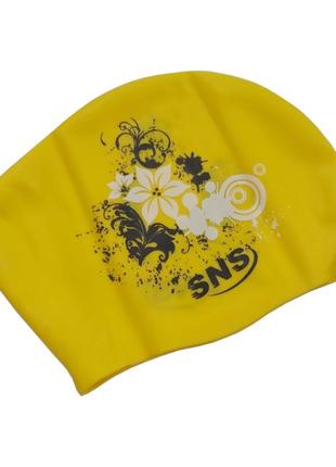 Шапочка для плавания для длинных волос sns, yellow flowers kw-3ж