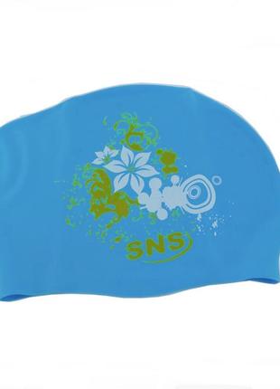Шапочка для плавания для длинных волос sns, blue flowers