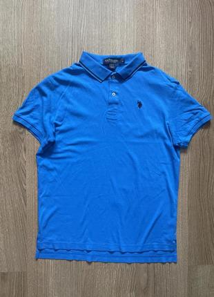 Синяя качественная футболка поло u.s.polo assn. размер м1 фото