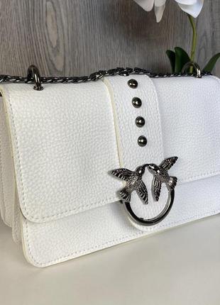 Женская мини сумочка клатч на плечо в стиле pinko, белая сумка на цепочке с птичками