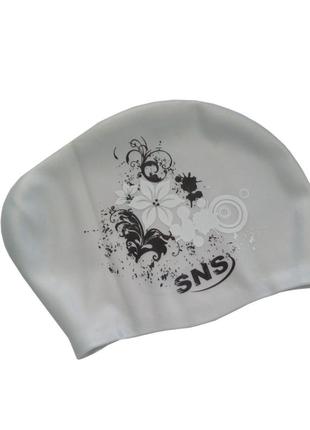 Шапочка для плавания для длинных волос sns, silver flowers kw-3се