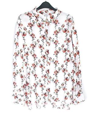 Легкая рубашка из натуральной ткани с цветочными фламинго
