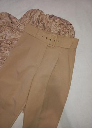 Шикарные брюки кэжуал кэмэл с поясом2 фото
