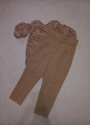 Шикарные брюки кэжуал кэмэл с поясом1 фото