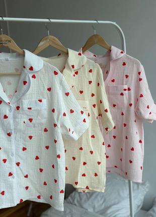 Піжама з сердечками з мусліну5 фото