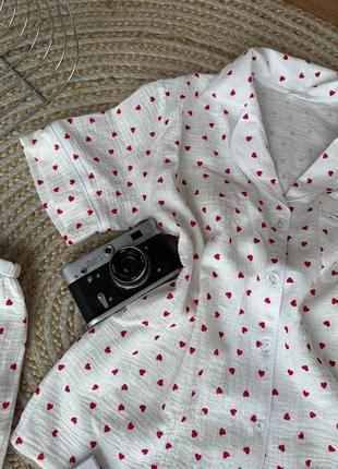 Піжама з сердечками з мусліну3 фото