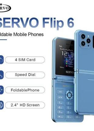 Servo flip6 retro складний мобільний телефон 4 sim карти 2g  ліхтарик, сотовий, розкладачка