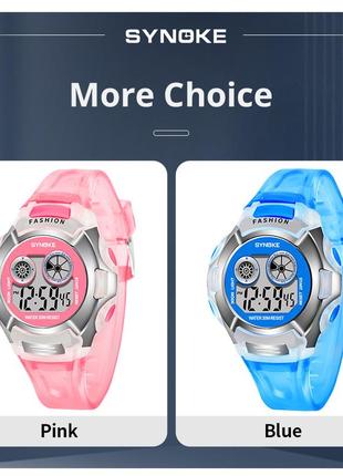 Електронний дитячий годинник synoke, водонепроникний, будильник, хронограф, світло, колір рожевий, блакитний3 фото