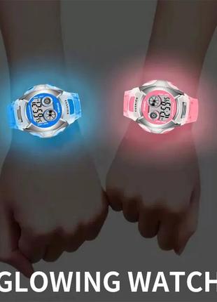 Електронний дитячий годинник synoke, водонепроникний, будильник, хронограф, світло, колір рожевий, блакитний6 фото