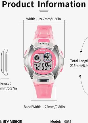 Електронний дитячий годинник synoke, водонепроникний, будильник, хронограф, світло, колір рожевий, блакитний5 фото