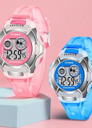 Електронний дитячий годинник synoke, водонепроникний, будильник, хронограф, світло, колір рожевий, блакитний8 фото