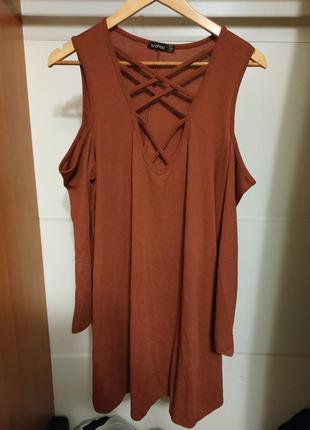 Платье со шнуровкой коричневое boohoo