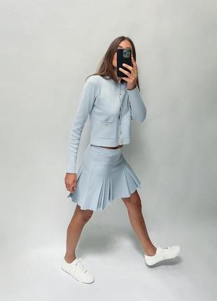 Голубая мини юбка со складками zara new