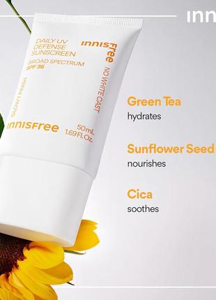 Сонцезахисний крем із сучасними хімічними фільтрами innisfree daily uv defense sunscreen spf 363 фото