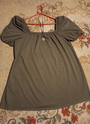Стрейч-трикотажное,хаки-оливковое,платье-трапеция с приоткрытыми плечами,батал,h&m7 фото