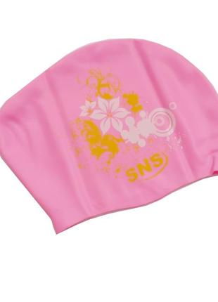 Шапочка для плавания для длинных волос sns, pink flowers kw-3р