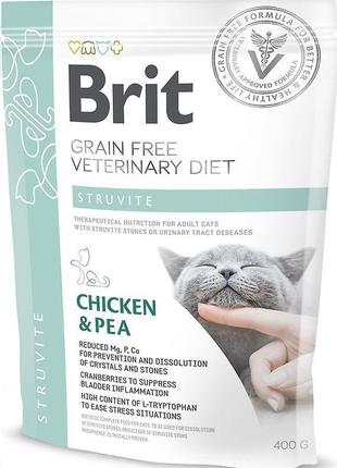 Сухой корм для кошек взрослых brit vetdiets при избыточном весе и ожирении с курицей и горохом 0.4 кг