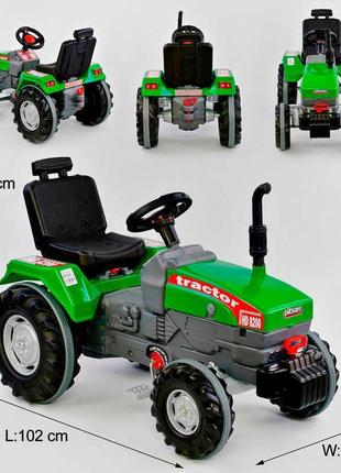 Трактор з педалями великий pilsan 07-294 колір зелений, прогумовані колеса, регулюєме сидіння, клаксон на кермі