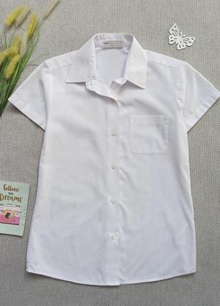 Детская белая летняя рубашка 8-9 лет с коротким рукавом для мальчика