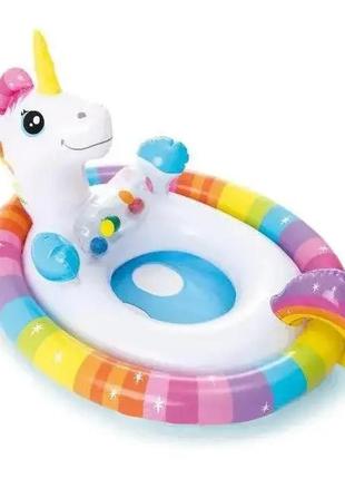 Надувной круг для детей с сидением и со спинкой intex "единорог" до 23 кг  детский надувной плотик для купания