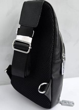 Мужская кожаная сумка слинг philipp plein через плечо черная4 фото