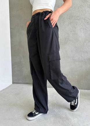 Штани карго жіночі оверсайз трендові з кишенями на високій посадці стильні чорні сірі3 фото