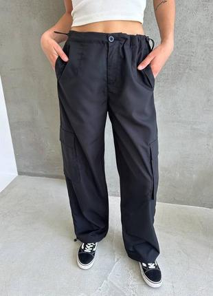Штани карго жіночі оверсайз трендові з кишенями на високій посадці стильні чорні сірі2 фото