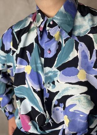 Винтажная шелковая блуза в абстрактный цветочный принт от портной  janete pettit индивидуальный пошив англия оверсайз шелк рубашка винтаж2 фото