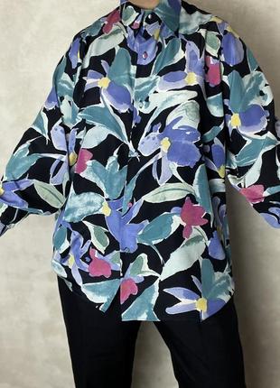 Вінтажна шовкова блуза в абстрактний квітковий принт від кравчині janete pettit індивідуальний пошив англія оверсайз шовк сорочка вінтаж10 фото