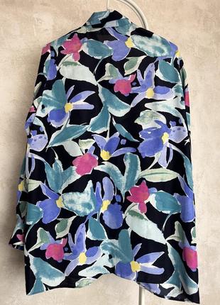 Вінтажна шовкова блуза в абстрактний квітковий принт від кравчині janete pettit індивідуальний пошив англія оверсайз шовк сорочка вінтаж8 фото