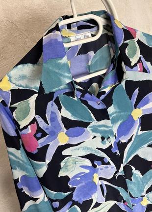 Вінтажна шовкова блуза в абстрактний квітковий принт від кравчині janete pettit індивідуальний пошив англія оверсайз шовк сорочка вінтаж5 фото