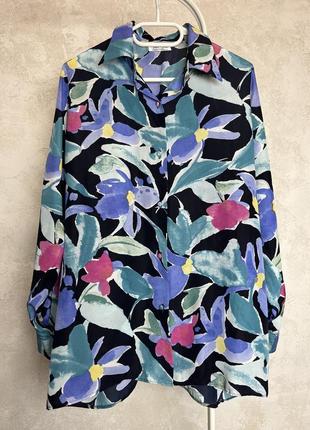 Вінтажна шовкова блуза в абстрактний квітковий принт від кравчині janete pettit індивідуальний пошив англія оверсайз шовк сорочка вінтаж4 фото