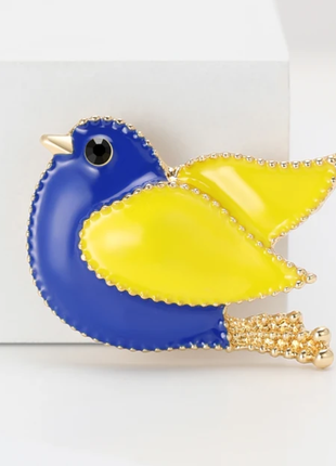 Патриотическая серия. брошь птицы, птичка желто голубая