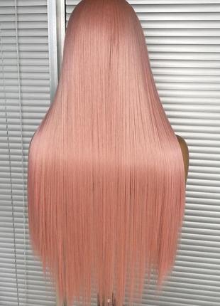 Парик на сетке розовый , розовые волосы термоволокно4 фото