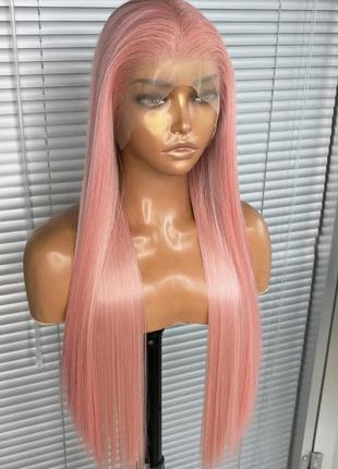 Парик на сетке розовый , розовые волосы термоволокно2 фото