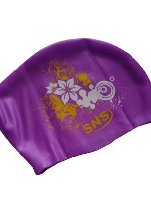 Шапочка для плавания для длинных волос sns, purple flowers kw-3ф