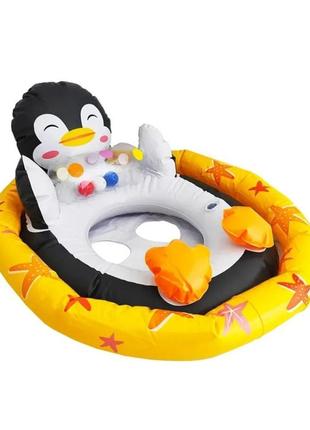 Надувний круг для дітей із сидінням і зі спинкою intex "пінгвін" до 23 кг дитячий надувний пліт для купання