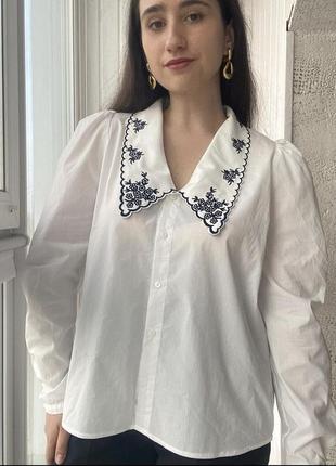 Блуза с воротничком ришелье кружево neo noir в винтажном стиле винтаж3 фото
