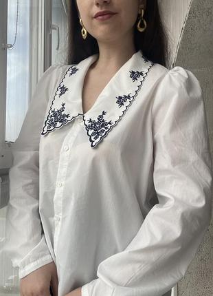 Блуза с воротничком ришелье кружево neo noir в винтажном стиле винтаж4 фото