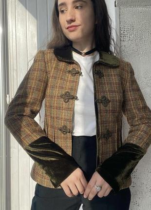 Вінтажний вовняний піджак оксамитові вставки вовна оксамит beatrice hympendahl рідкісний німецький вінтаж