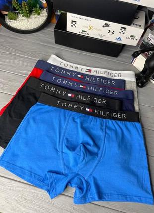 Набір чоловічих трусів tommy hilfiger чорний, сірий, темно-синій, блакитний, червоний mu001