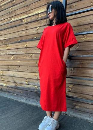 Спортивна сукня міді з кишенями короткий рукав плаття червона бежева сіра рожева чорна біла оверсайз максі довга трендова стильна