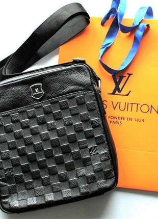 Мужская кожаная сумка мессенджер louis vuitton black