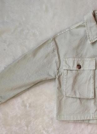 Голубая мятная короткая куртка джинсовая рубашка кроп укороченная оверсайз с накладными zara8 фото